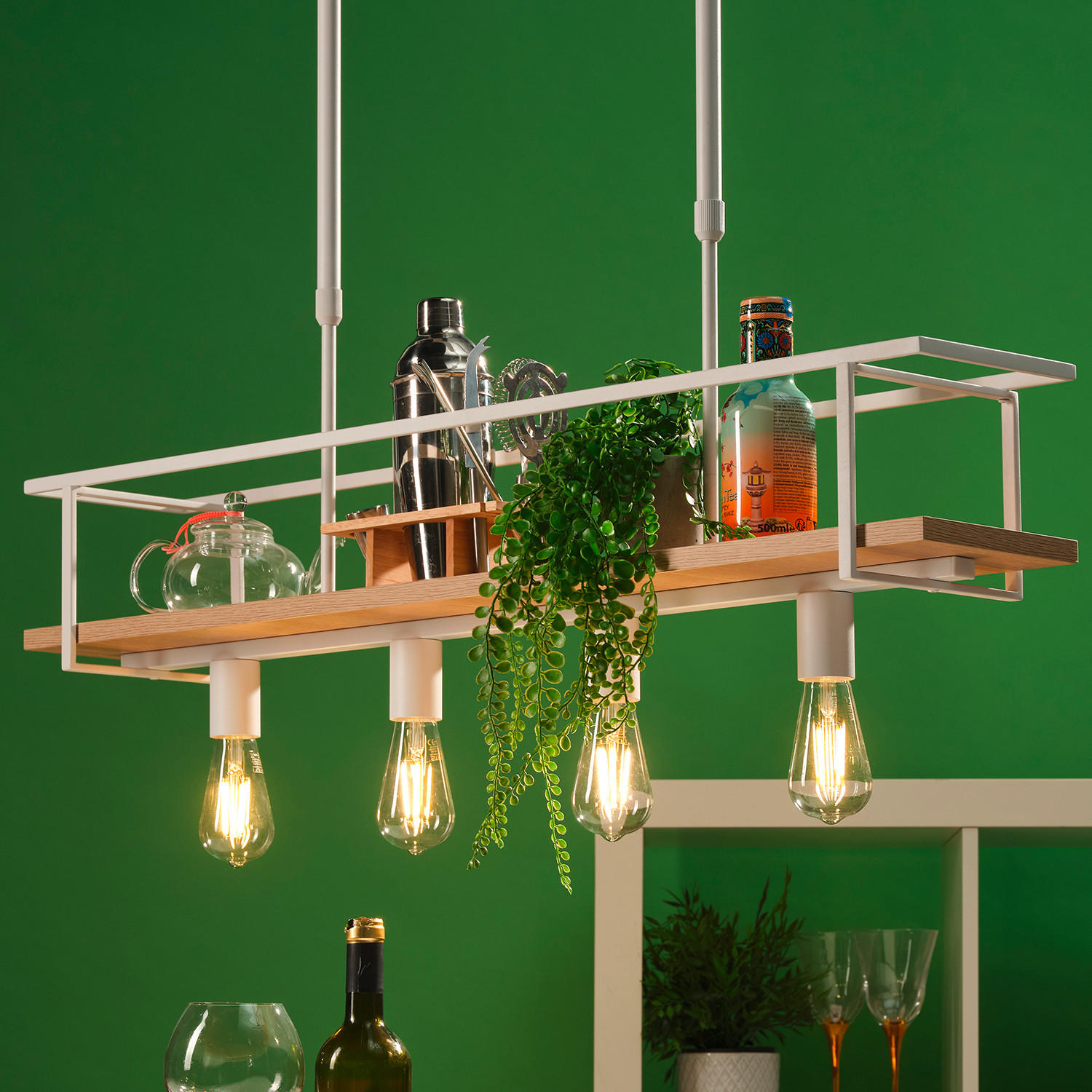 PENDELLEUCHTE 5092 ANTONY 100/20.5/90 cm   - Hellbraun/Weiß Hochglanz, Natur, Holz/Metall (100/20.5/90cm)