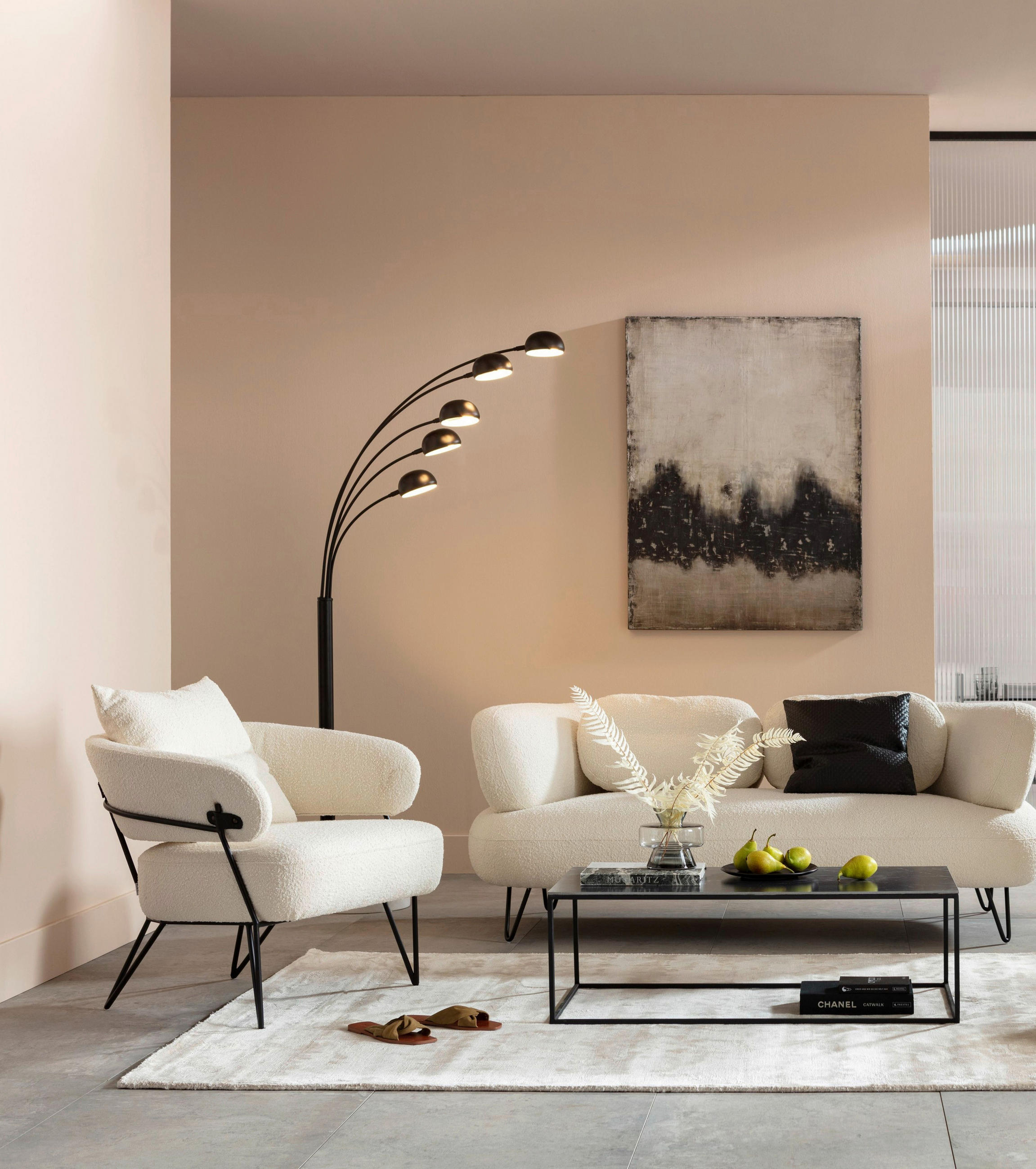 2-SITZER-SOFA in Bouclé Weiß  - Schwarz/Weiß, Design, Textil/Metall (182/72/95cm) - Kare-Design