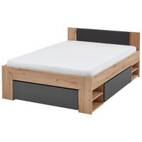 STAURAUMBETT 140/200 cm  in Graphitfarben, Eiche Artisan  - Graphitfarben/Eiche Artisan, KONVENTIONELL, Holzwerkstoff (140/200cm) - Boxxx