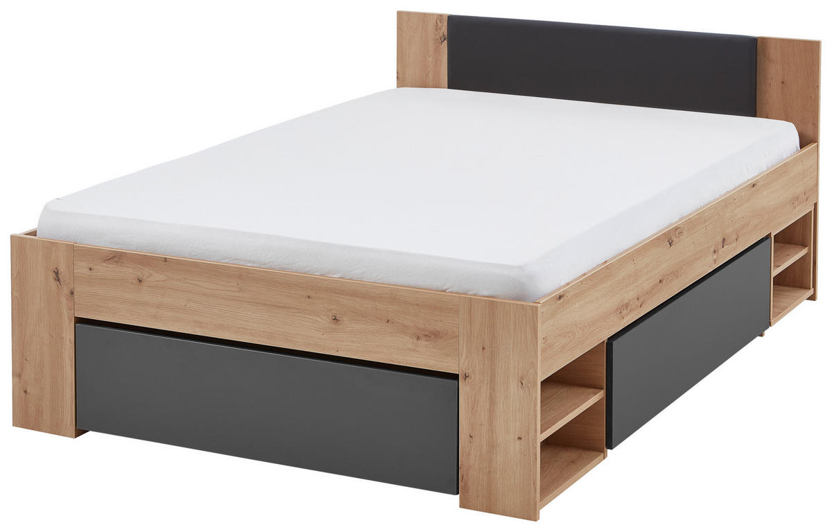 STAURAUMBETT 140/200 cm  in Graphitfarben, Eiche Artisan  - Graphitfarben/Eiche Artisan, KONVENTIONELL, Holzwerkstoff (140/200cm) - Boxxx
