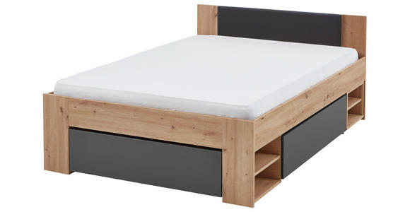 STAURAUMBETT 140/200 cm in Graphitfarben, Eiche Artisan - Graphitfarben/Eiche Artisan, KONVENTIONELL, Holzwerkstoff (140/200cm) - Carryhome