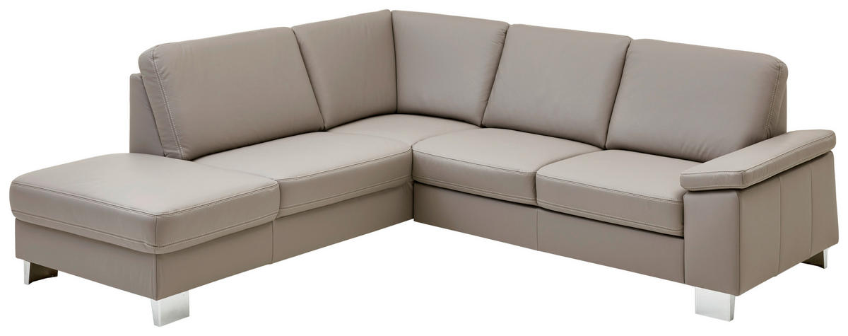 ECKSOFA  in Echtleder Grau  235/248 cm  - Beige/Alufarben, Design, Leder/Metall (235/248cm) - Beldomo Premium