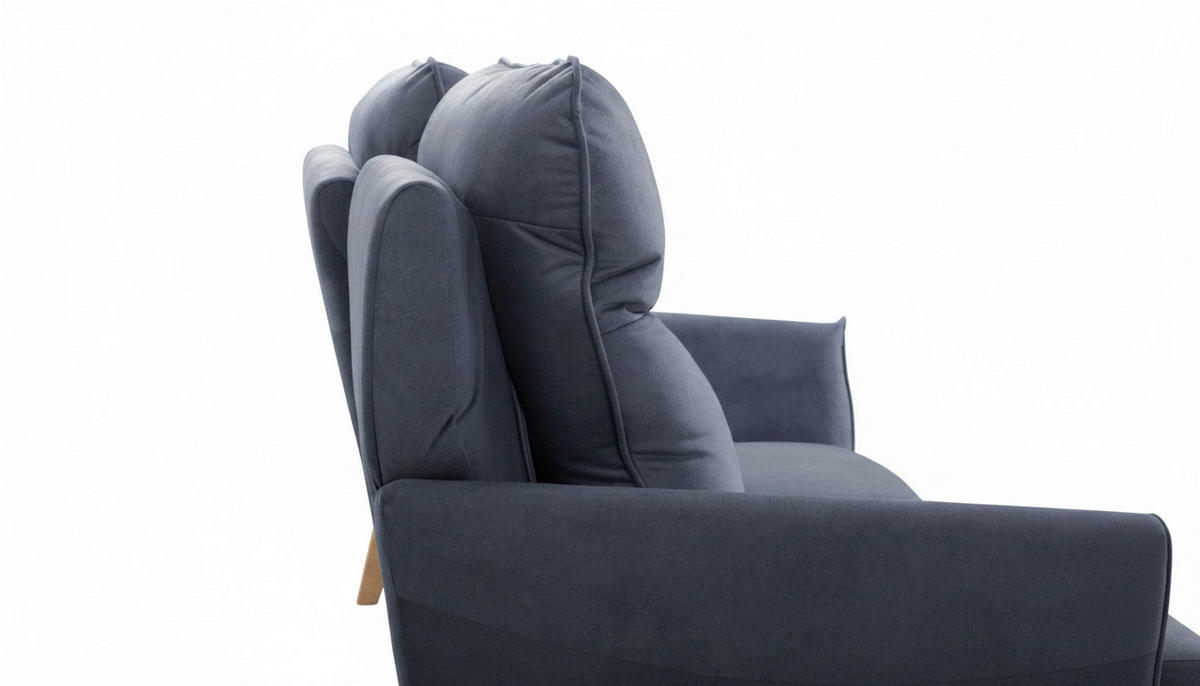 3-SITZER-SOFA  in Mikrofaser Blau Skandinavisch, Modern  - Blau/Buchefarben, Design, Holz/Textil (202/110/92cm) - Livetastic
