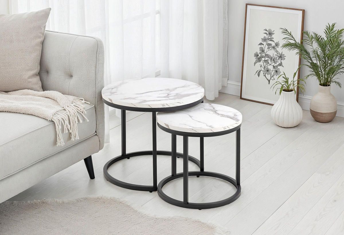 COUCHTISCH Spiro rund Schwarz, Weiß  - Schwarz/Weiß, Design, Holzwerkstoff/Metall (45/40/45cm) - MID.YOU