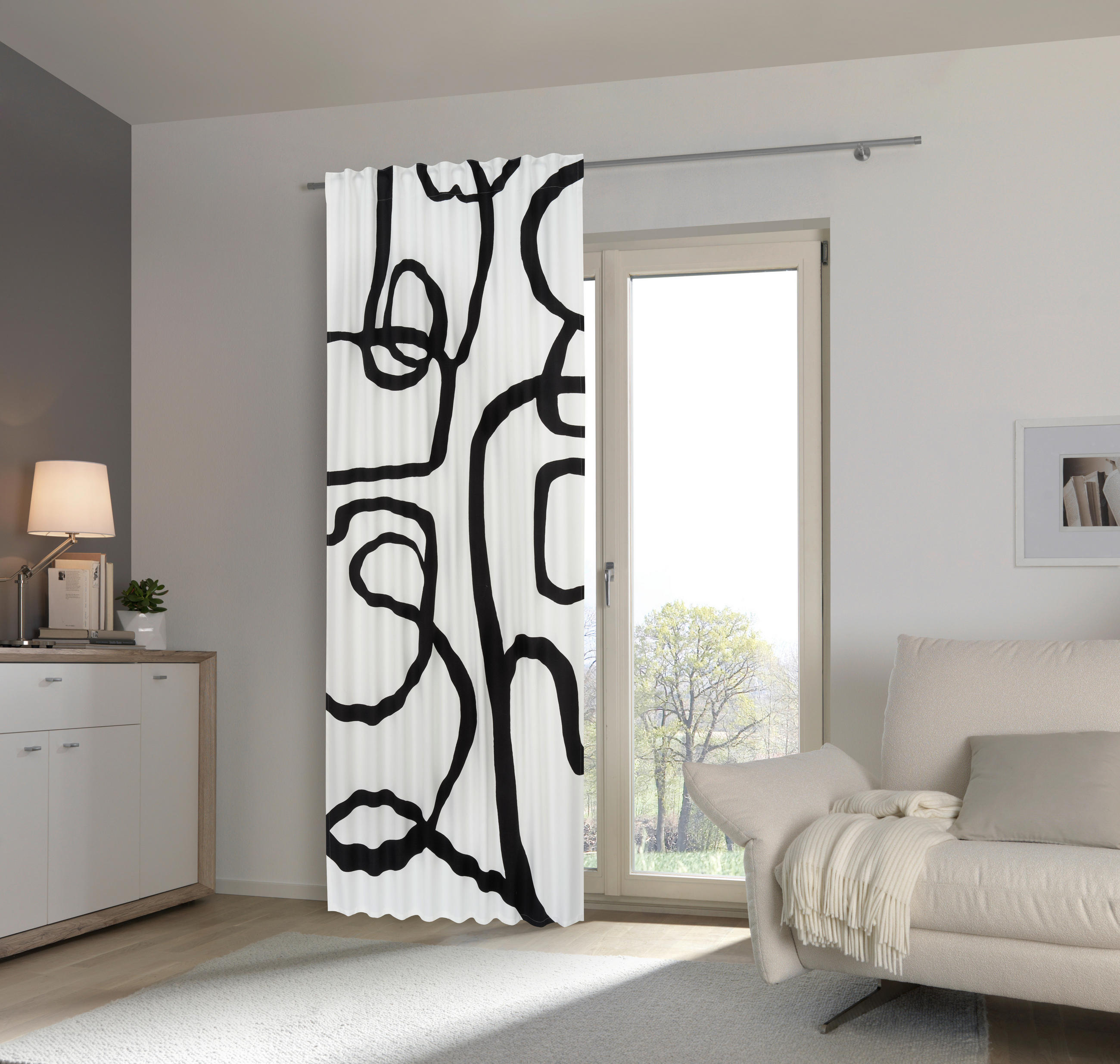 FERTIGVORHANG blickdicht  - Weiss/Schwarz, Design, Textil (135/245cm) - Esposa