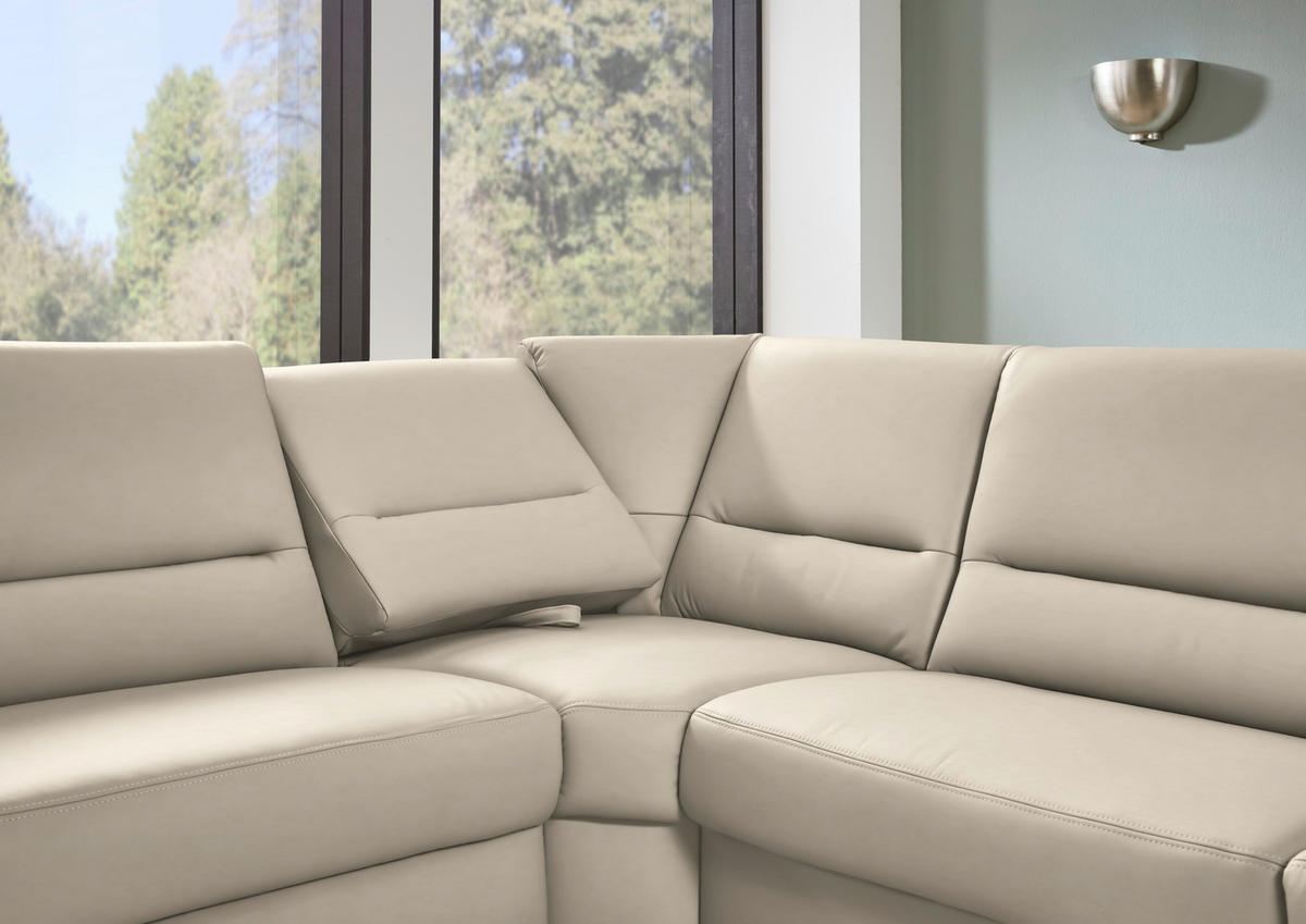 ECKSOFA Echtleder Ecru  - Ecru/Schwarz, Konventionell, Leder/Metall (249/290cm) - Beldomo Premium