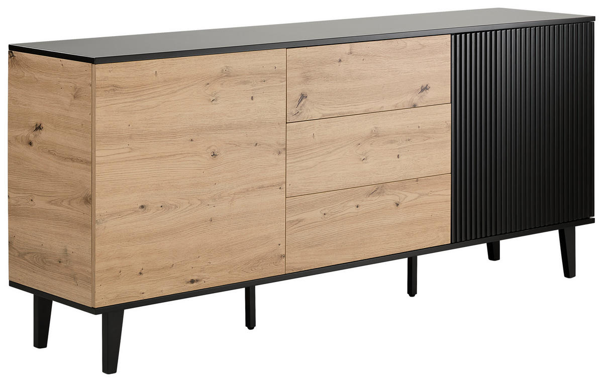 SIDEBOARD 178/78/40 cm  in Schwarz, Eiche Artisan  - Schwarz/Eiche Artisan, Design, Holzwerkstoff/Metall (178/78/40cm) - Xora