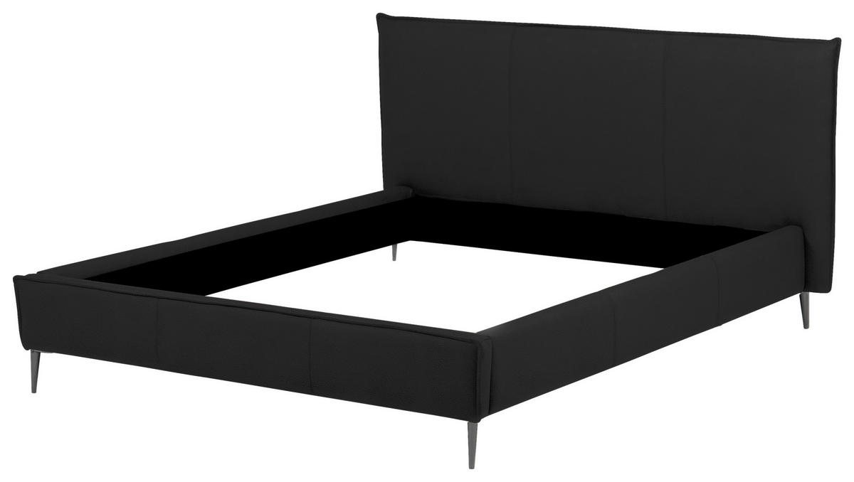 POLSTERBETT 160/200 cm,  in Schwarz, gepolstertes Kopfteil,  - Schwarzchrom/Schwarz, KONVENTIONELL, Leder/Metall (160/200cm) - Esposa