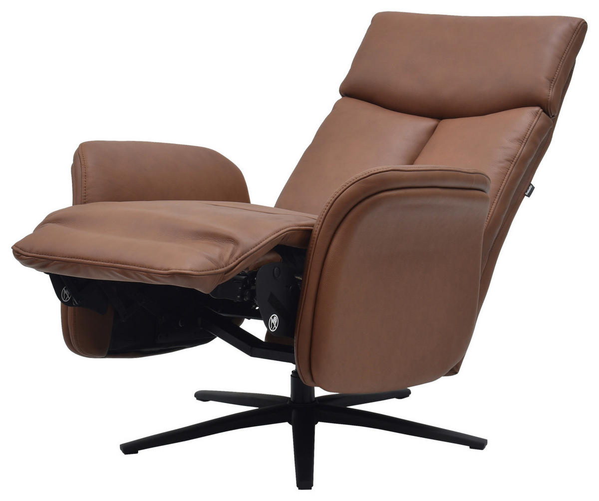 RELAXSESSEL Lederlook Echtleder    - Cognac/Schwarz, Design, Leder/Holz (75/109/84/148/84cm) - Livetastic