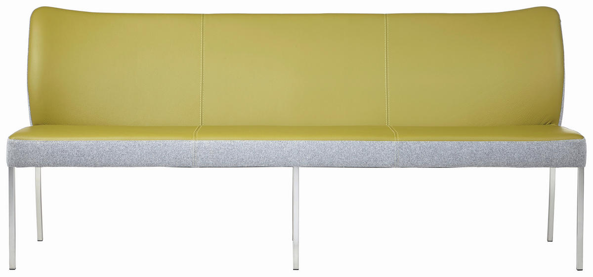 SITZBANK 240/89/65 cm Kombination Echtleder/Stoff Grau, Grün, Edelstahlfarben Metall  - Edelstahlfarben/Grau, Design, Leder/Textil (240/89/65cm) - Bert Plantagie