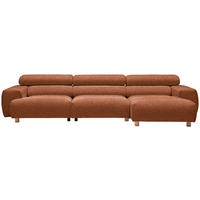 ECKSOFA in Velours Terracotta  - Buchefarben/Terracotta, Design, Holz/Textil (329/150cm) - Lomoco