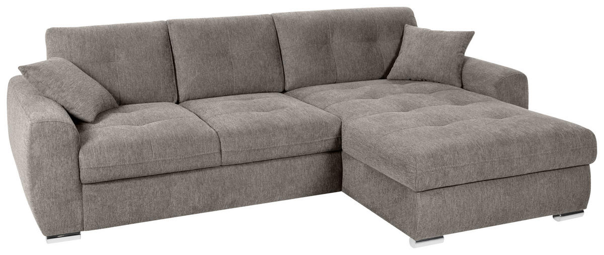 ECKSOFA in Mikrofaser Taupe  - Taupe/Chromfarben, Modern, Kunststoff/Textil (276/193cm) - Hom`in