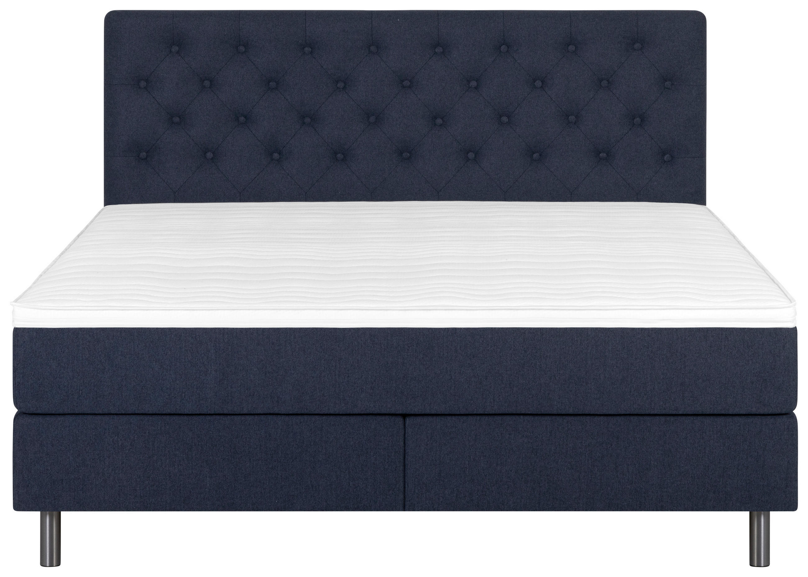 BOXSPRINGBETT 140/200 cm,  in Dunkelblau, Matratze, Topper, H4 + H5 = sehr fest + hart  - Silberfarben/Dunkelblau, KONVENTIONELL, Textil/Metall (140/200cm) - Welnova