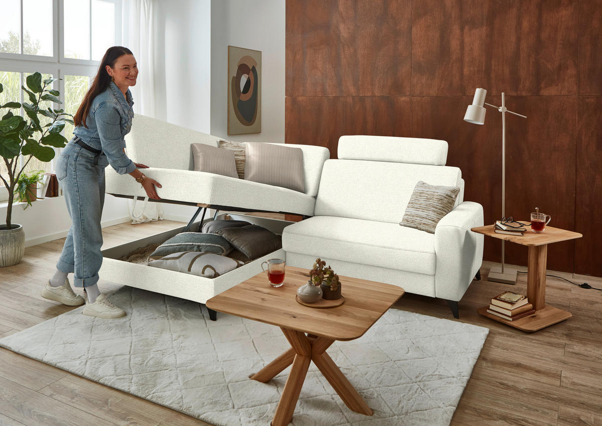 ECKSOFA  Chenille Creme  - Creme/Schwarz, Design, Textil/Metall (182/239cm) - Beldomo Comfort