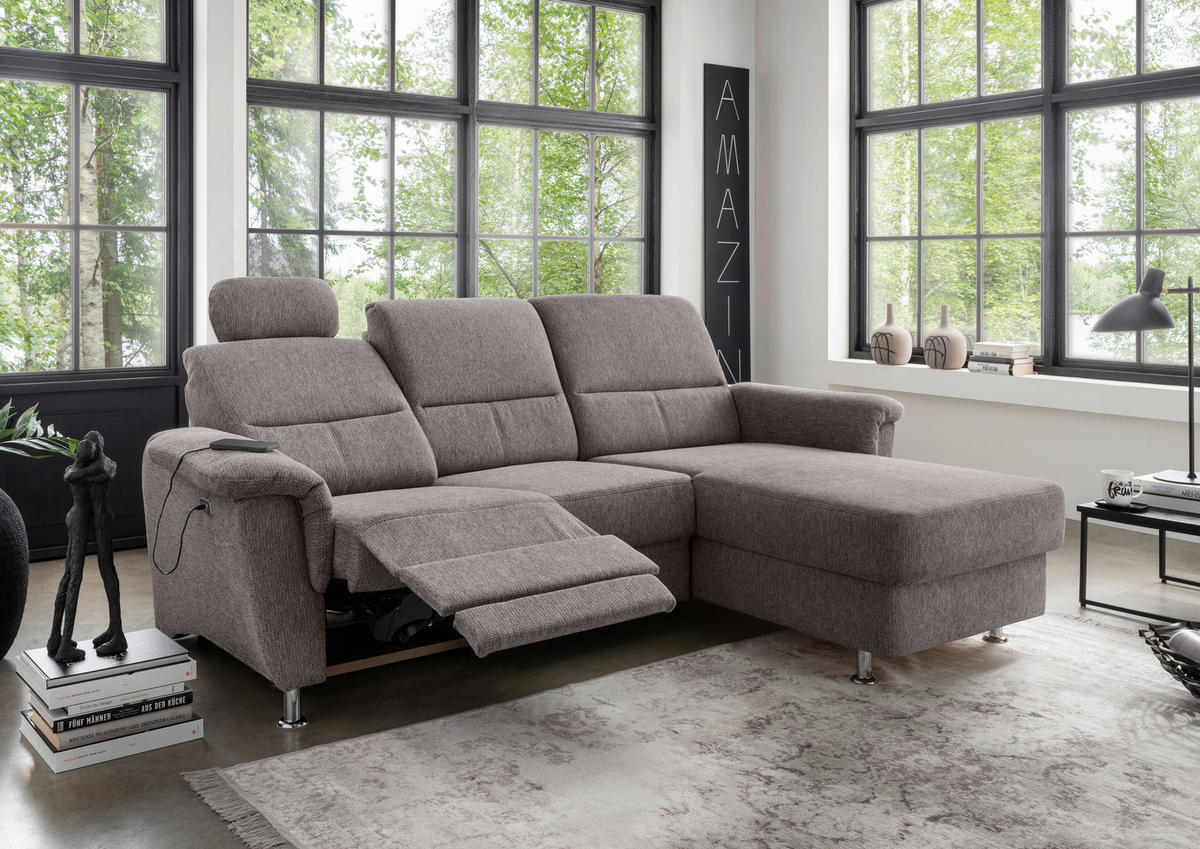 ECKSOFA in Chenille Graubraun  - Chromfarben/Graubraun, Modern, Textil/Metall (231/165cm) - Livetastic