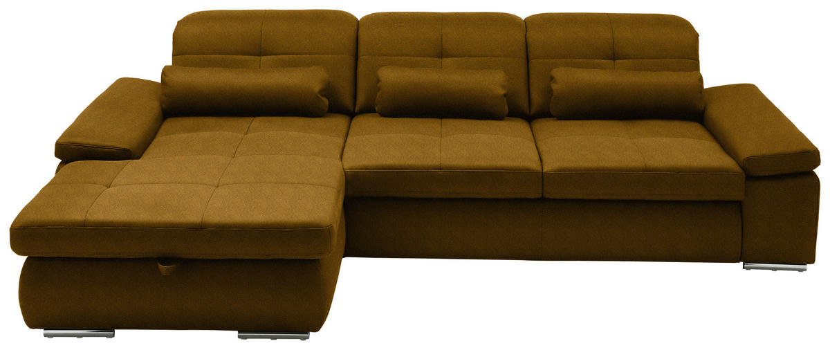 ECKSOFA Flachgewebe Khaki  - Chromfarben/Khaki, Design, Textil (195/309cm) - Beldomo Style