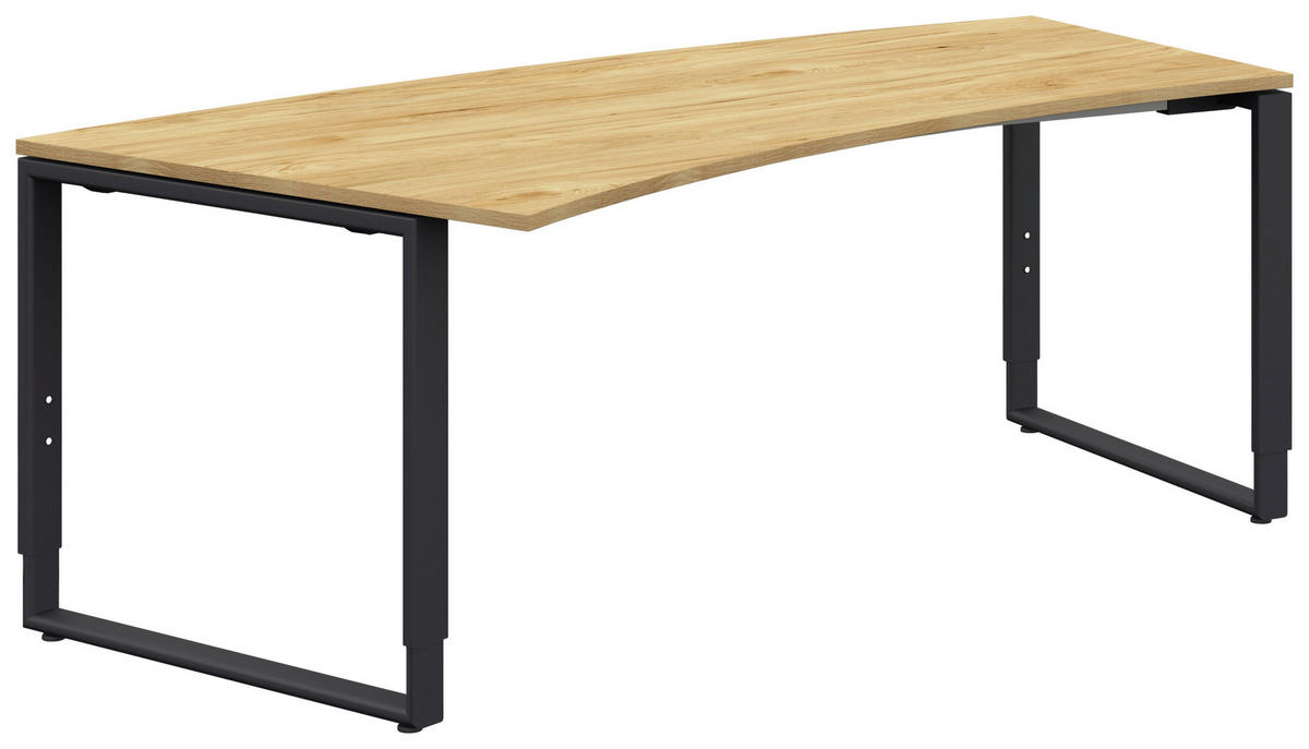 SCHREIBTISCH 200/80-100/68-82 cm  in Anthrazit, Hickory  - Anthrazit/Hickory, Design, Holzwerkstoff/Metall (200/80-100/68-82cm) - Moderano