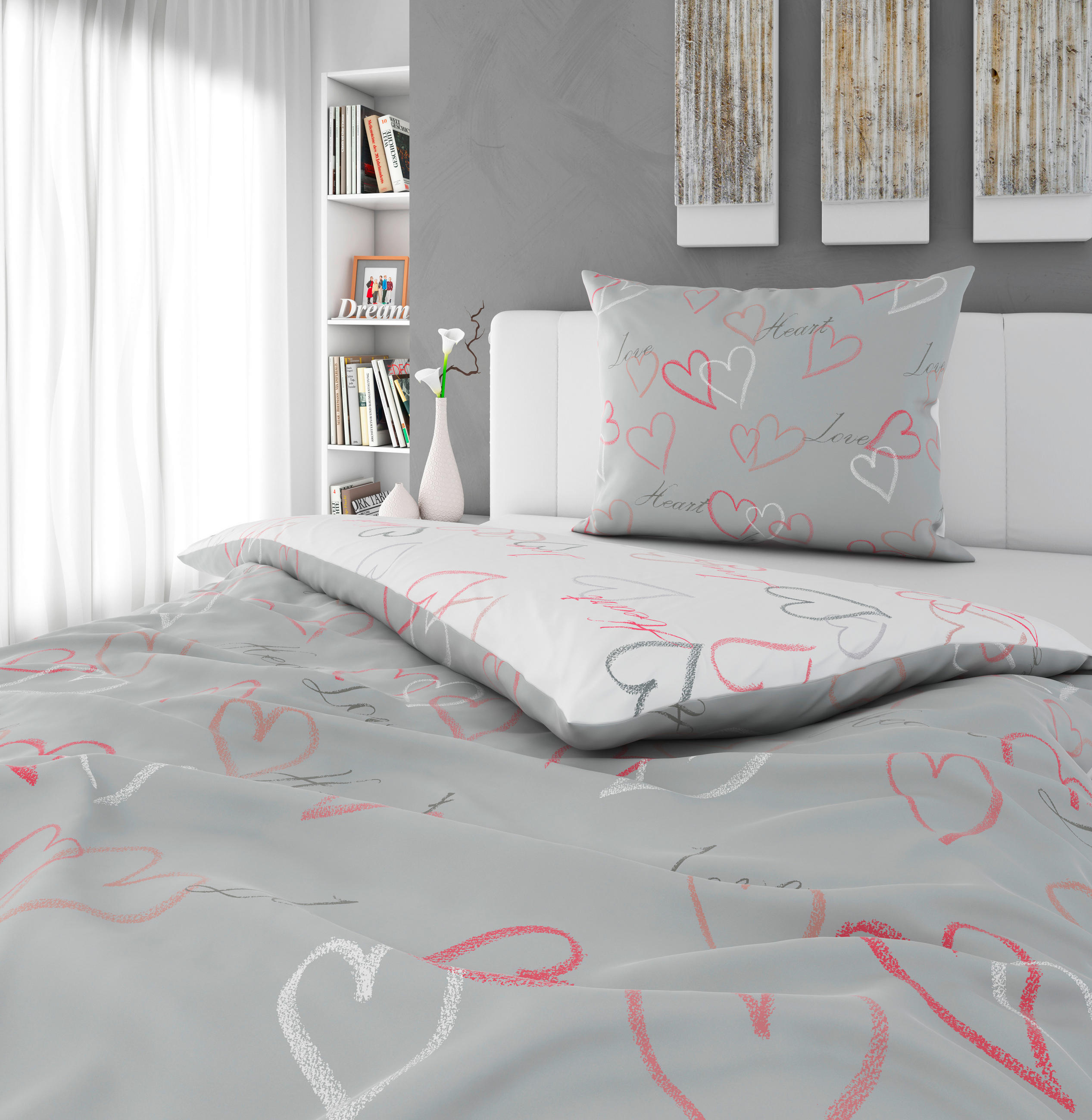 OBOUSTRANNÉ POVLEČENÍ, satén, šedá, 140/200 cm - šedá, Trend, textil (140/200cm) - Esposa