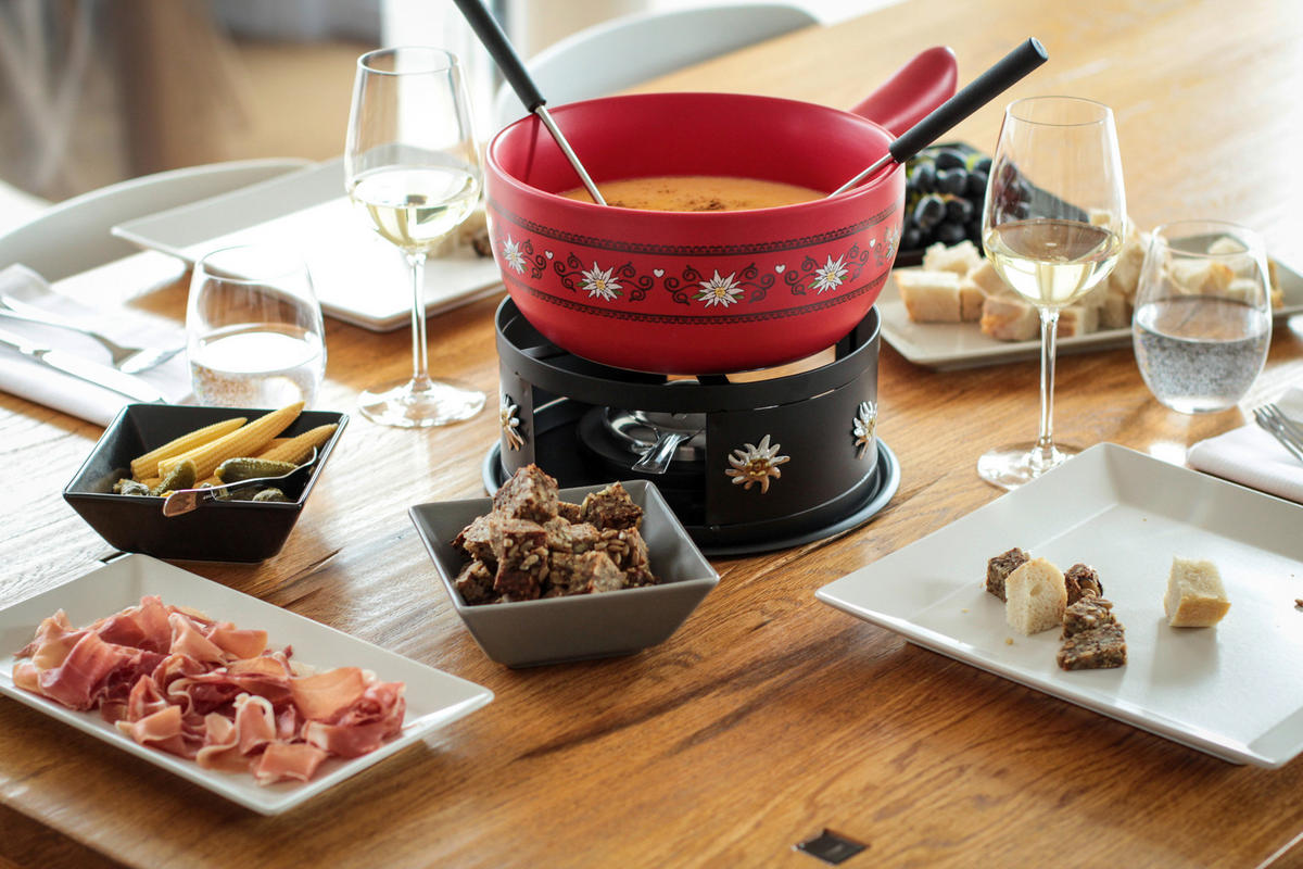FONDUESET  - Rot/Schwarz, Trend, Keramik/Metall (34/22,5/19cm) - Mäser