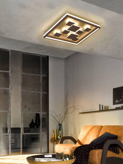 LED-TAKLAMPA Rico 46 W 53/53/8,5 cm  - brun/rostfärgad, Design, metall (53/53/8,5cm) - Fischer & Honsel