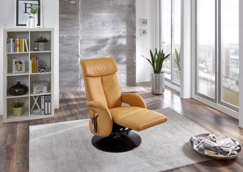RELAXSESSEL in Leder Currygelb  - Wengefarben/Currygelb, Design, Leder/Holz (70/110/80cm) - Cantus