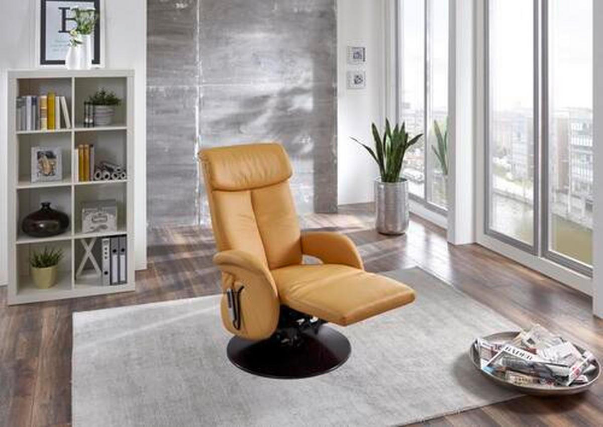 RELAXSESSEL Echtleder    - Wengefarben/Currygelb, Design, Leder/Holz (70/110/80cm) - Cantus