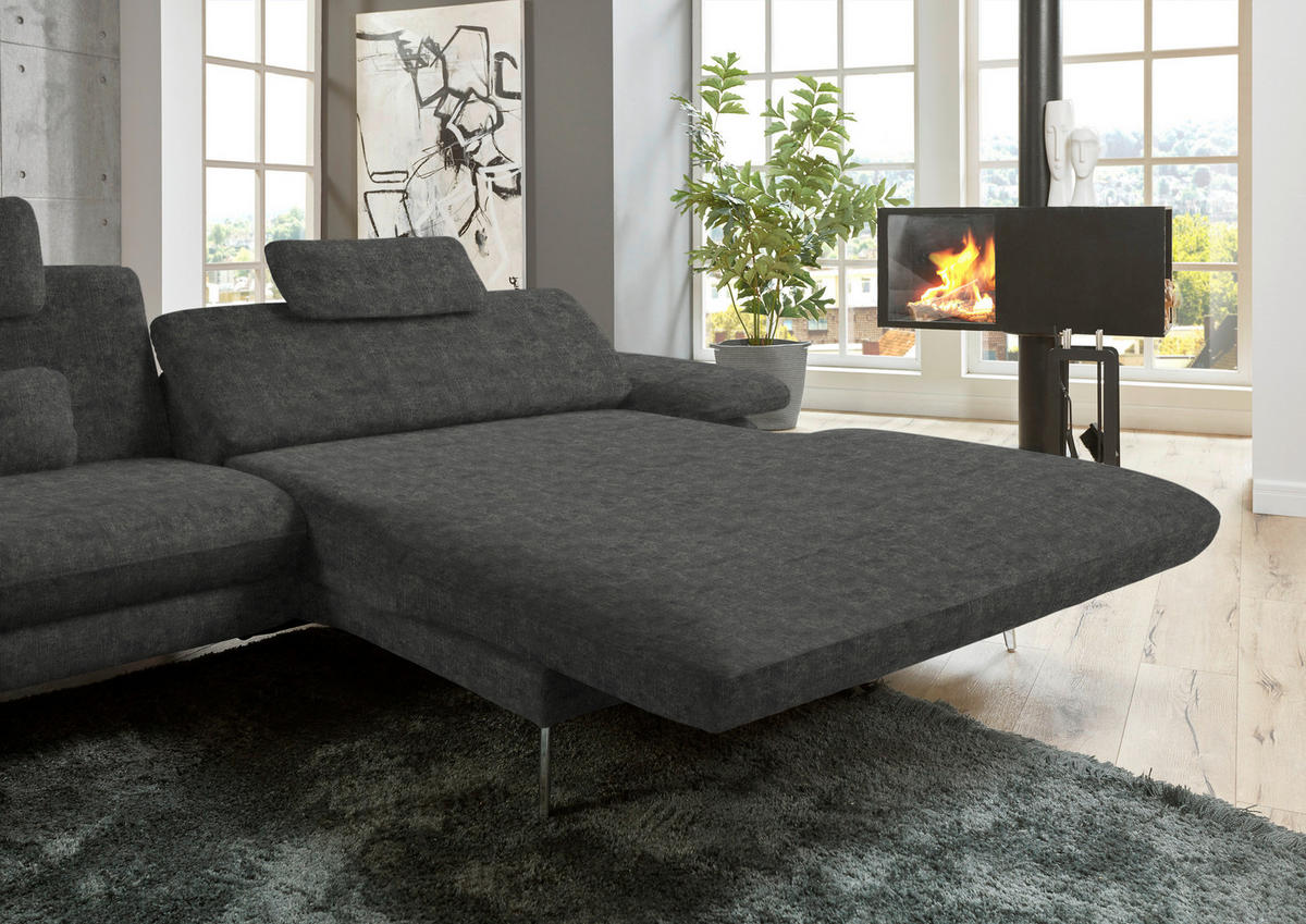 ECKSOFA in Velours Dunkelgrau  284/184 cm  - Dunkelgrau/Schwarz, Design, Textil/Metall (284/184cm) - Dieter Knoll