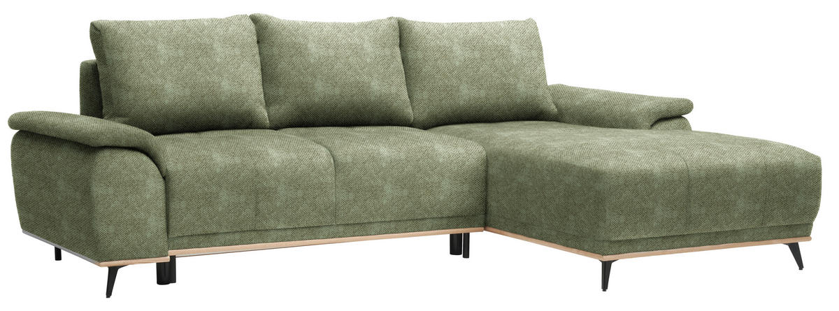 ECKSOFA in Struktur Olivgrün  - Schwarz/Olivgrün, Modern, Textil/Metall (262/168cm) - home24