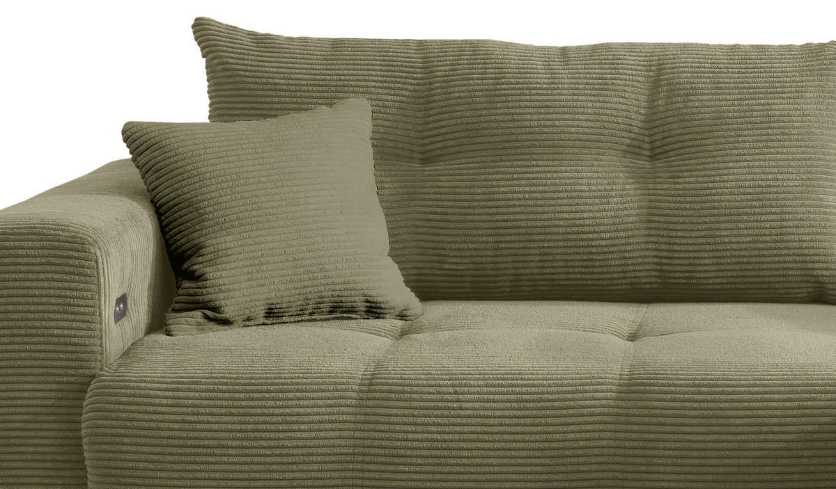 ECKSOFA in Cord Olivgrün  - Schwarz/Olivgrün, Modern, Holz/Textil (246/177cm) - MID.YOU