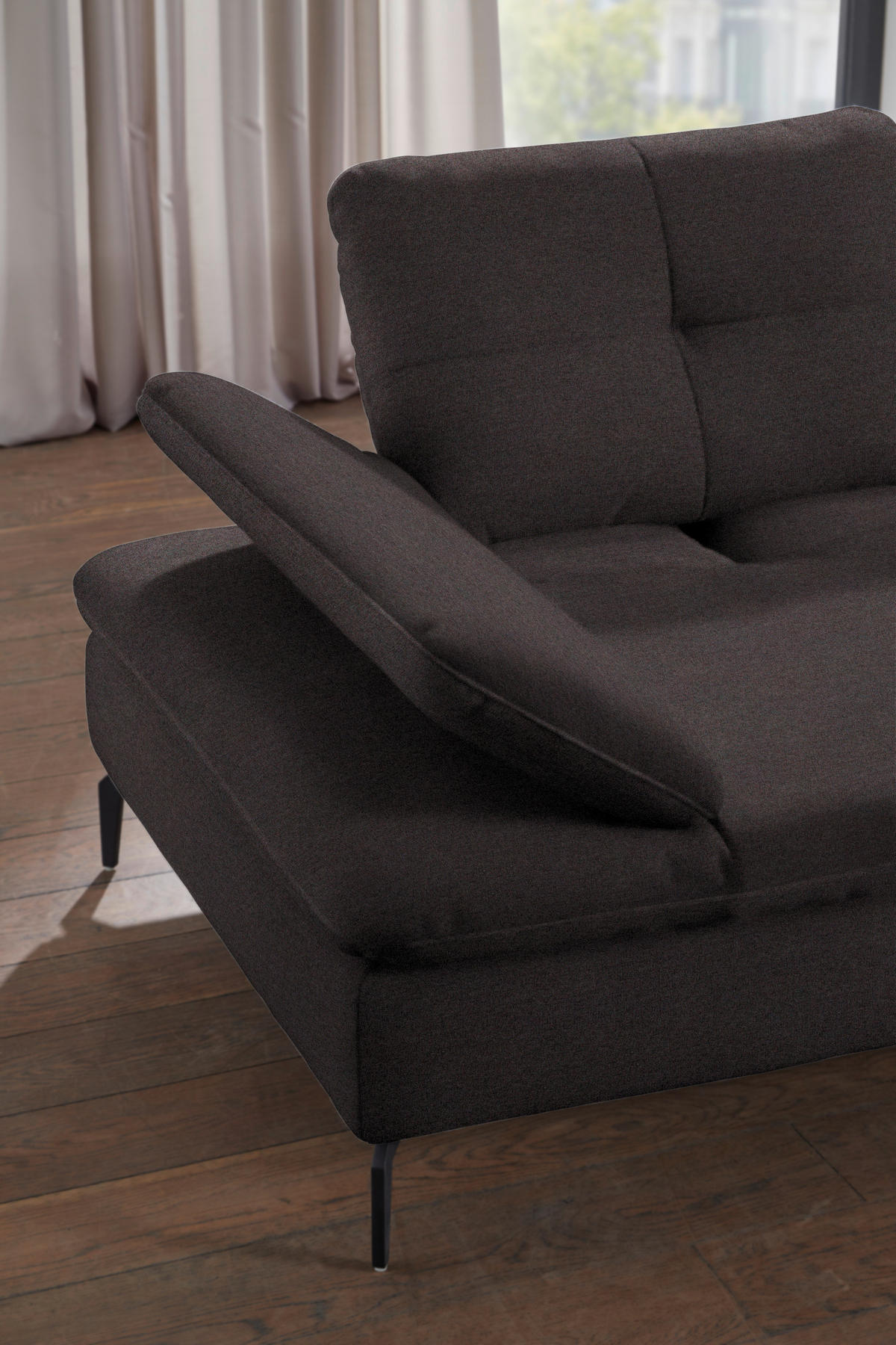 ECKSOFA in Flachgewebe Schwarz  - Schwarz, Design, Textil/Metall (344/157cm) - Chilliano
