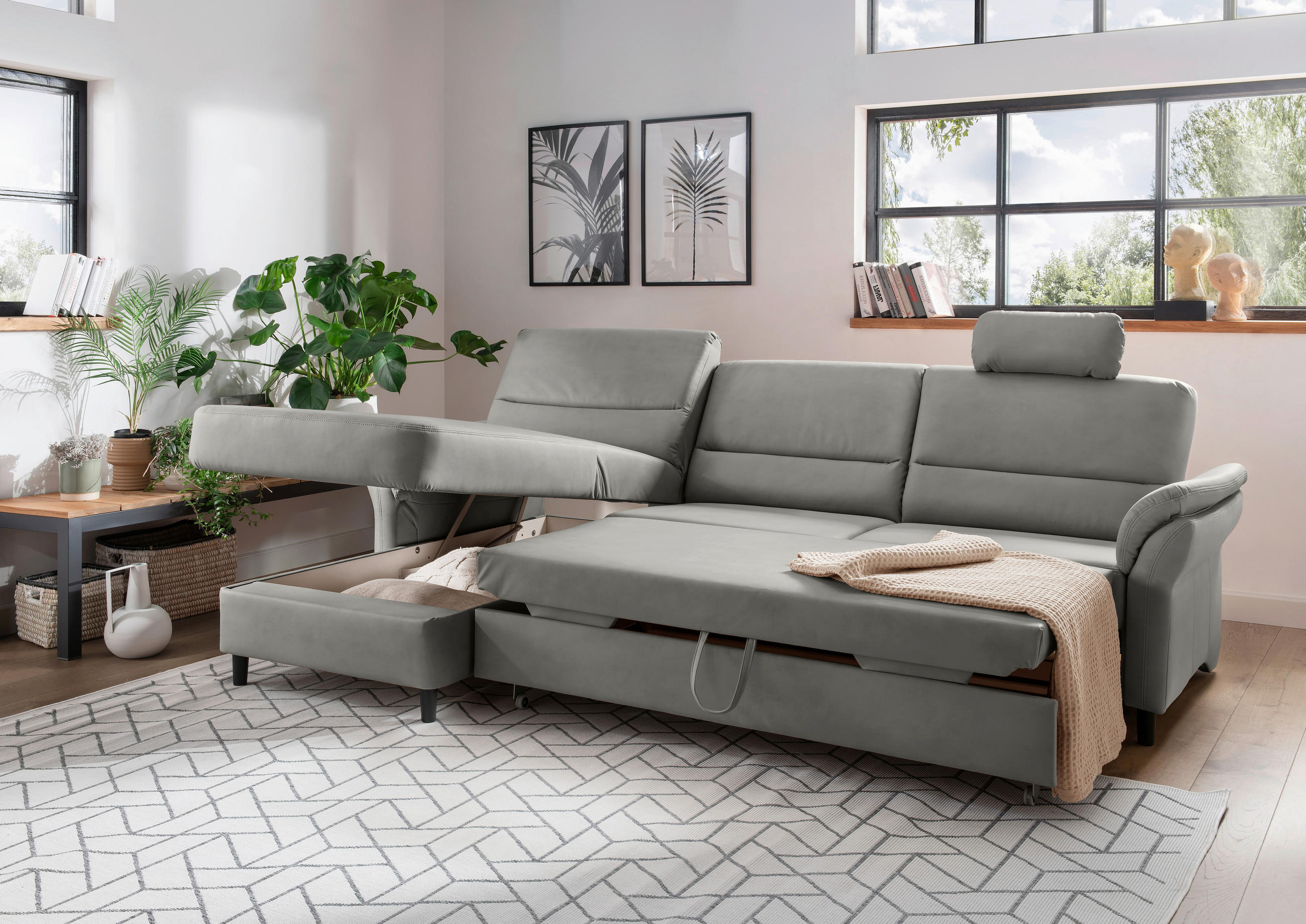 ECKSOFA in Lederlook Grau  - Schwarz/Grau, Modern, Holz/Textil (176/279cm) - Livetastic