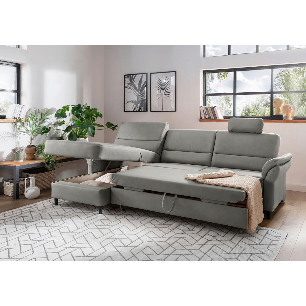 Thumbnail - Livetastic Ecksofa, Grau, Textil, Buche, 5-Sitzer, Ottomane links, L-Form, 279x176 cm, Made in EU, Schlafen auf Sitzhöhe...