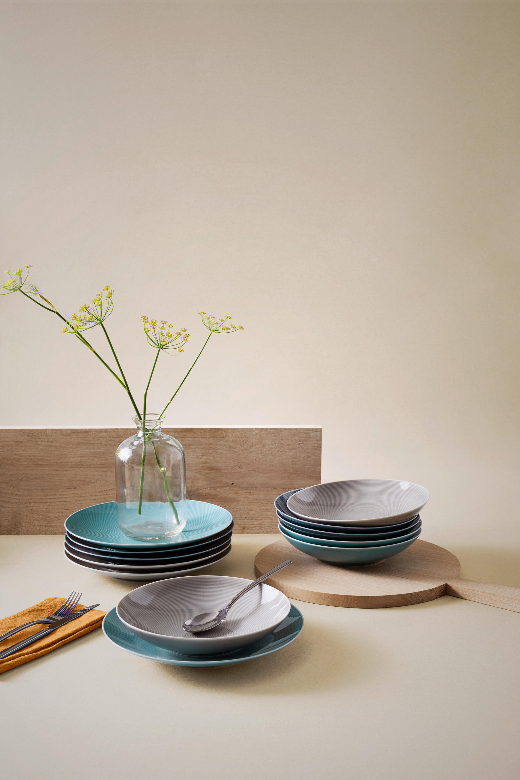 TAFELSERVICE Grau, Hellblau, Blaugrau 12-teilig LOFT COLOUR  - Blaugrau/Grau, Basics, Keramik - Thomas