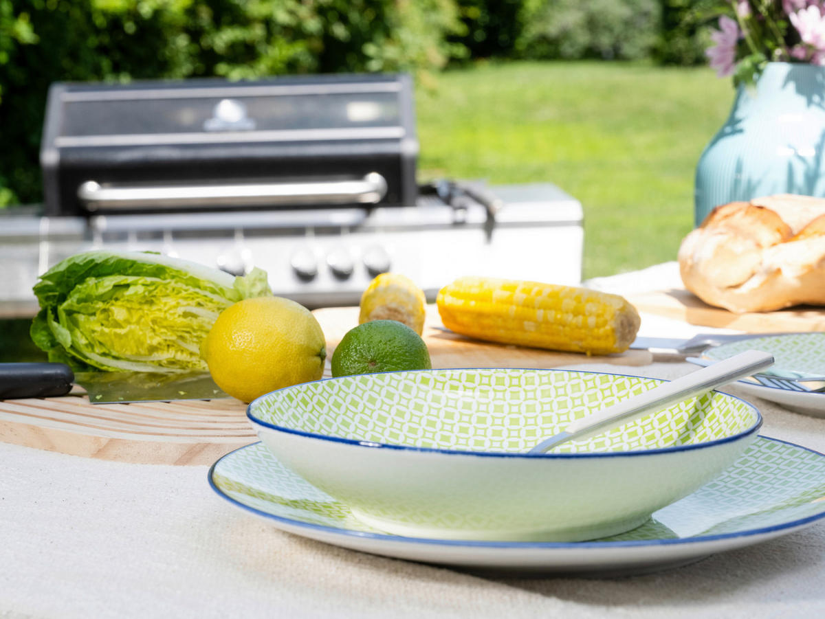 TAFELSERVICE Weiß, Hellgrün Mediterran Grün 12-teilig  - Weiß/Hellgrün, Basics, Keramik - Creatable