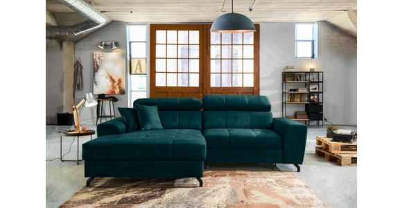 ECKSOFA Petrol Velours - Petrol/Schwarz, Design, Textil/Metall (181/267cm) - Carryhome