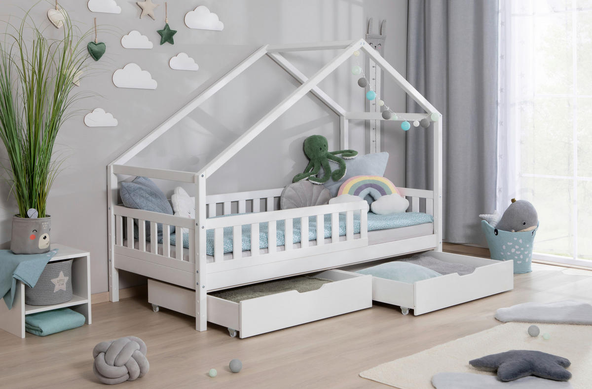 HAUSBETT 90/200 cm Weiss  - Weiss/Naturfarben, Modern, Holz (90/200cm) - MID.YOU