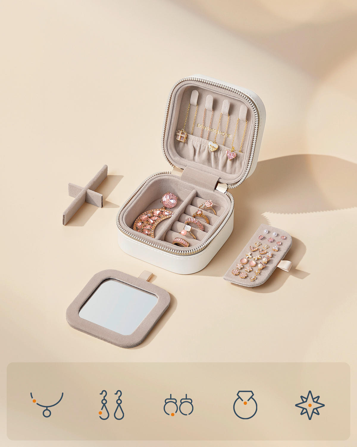 SCHMUCKKÄSTCHEN - Goldfarben/Weiß, LIFESTYLE, Glas/Leder (10,5/6/10,5cm)