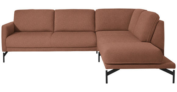 ECKSOFA in Flachgewebe, Struktur Rostfarben  - Rostfarben/Anthrazit, Design, Textil/Metall (254/230cm) - Ambiente