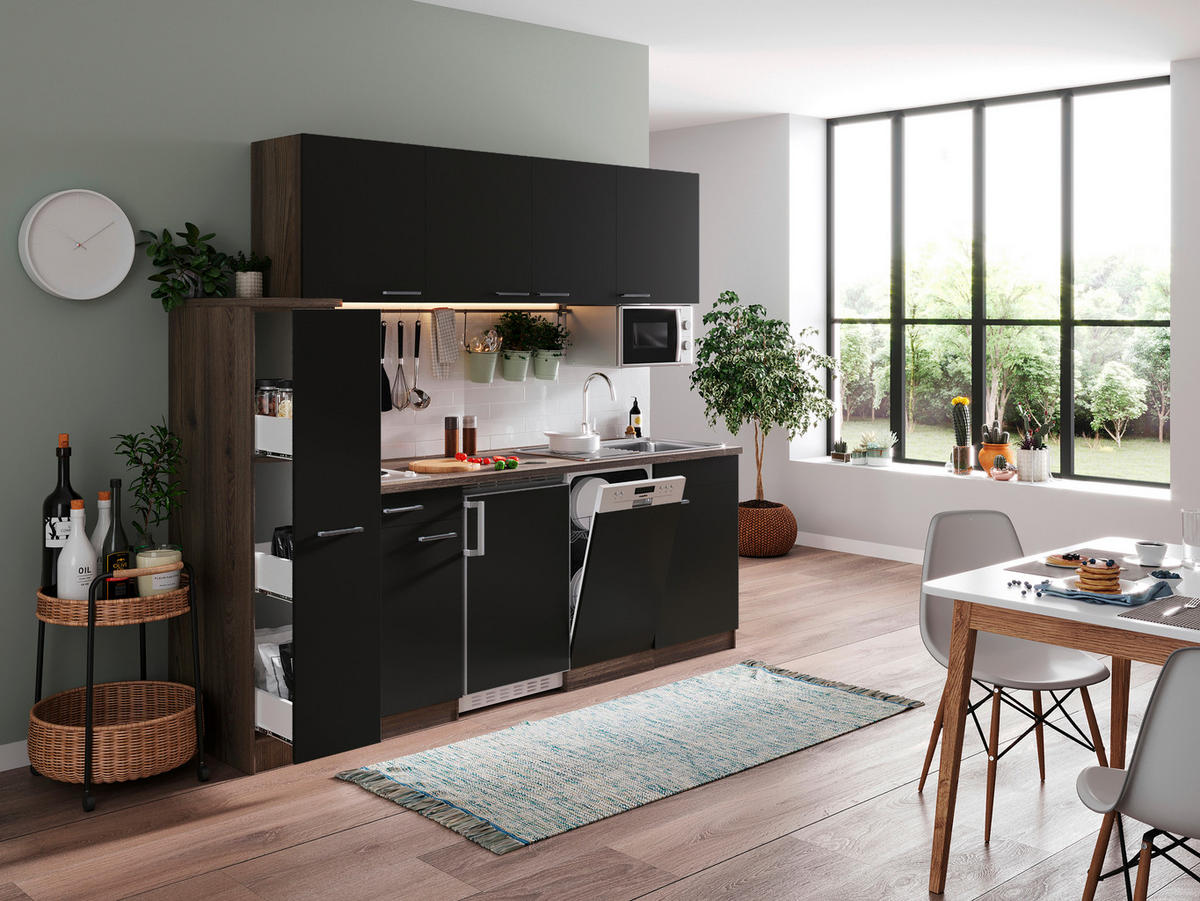 KÜCHENBLOCK 225 cm   in Schwarz  - Eichefarben/Alufarben, Basics, Holzwerkstoff/Kunststoff (225cm) - Respekta
