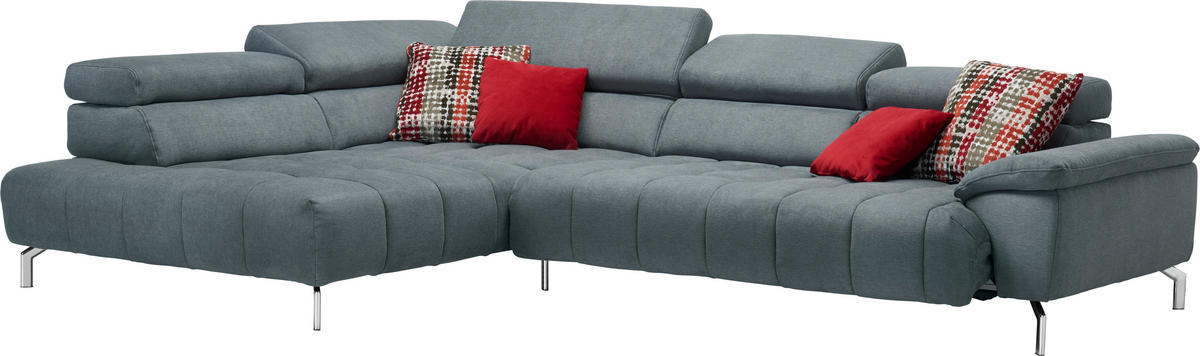ECKSOFA Grau Chenille  - Chromfarben/Grau, Design, Textil/Metall (222/323cm) - Beldomo Style