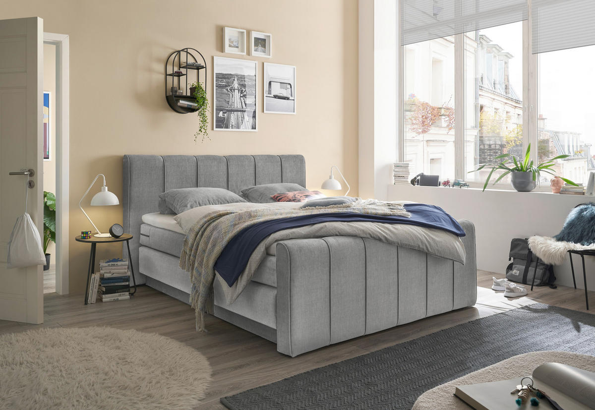 BOXSPRINGBETT 180/200 cm  in Grau  - Schwarz/Grau, KONVENTIONELL, Kunststoff/Textil (180/200cm) - SetOne by Musterring