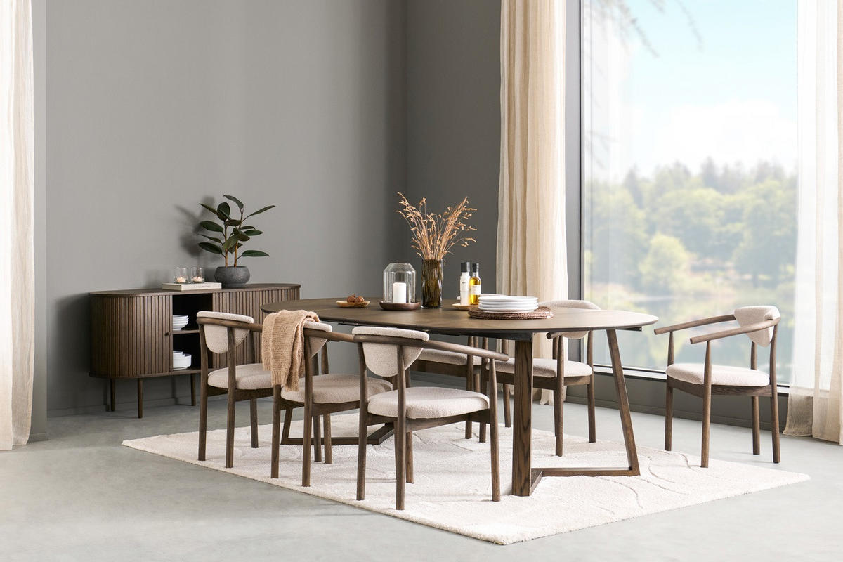 STOL MED ARMSTÖD bouclé  - beige/mörkbrun, Design, trä/textil (58,7/76,5/56cm) - Best Price