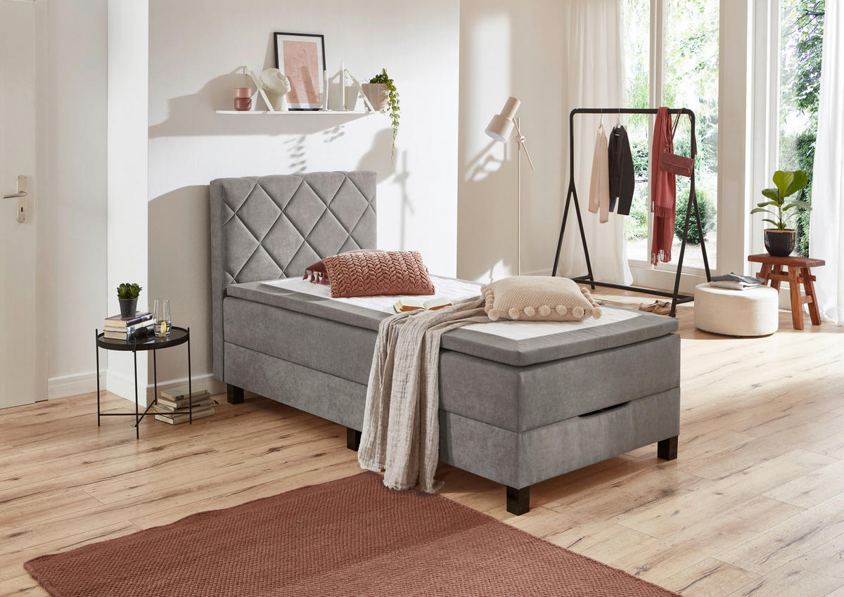 BOXSPRINGBETT 120/200 cm  in Grau  - Schwarz/Grau, Konventionell, Kunststoff/Textil (120/200cm) - Boxxx