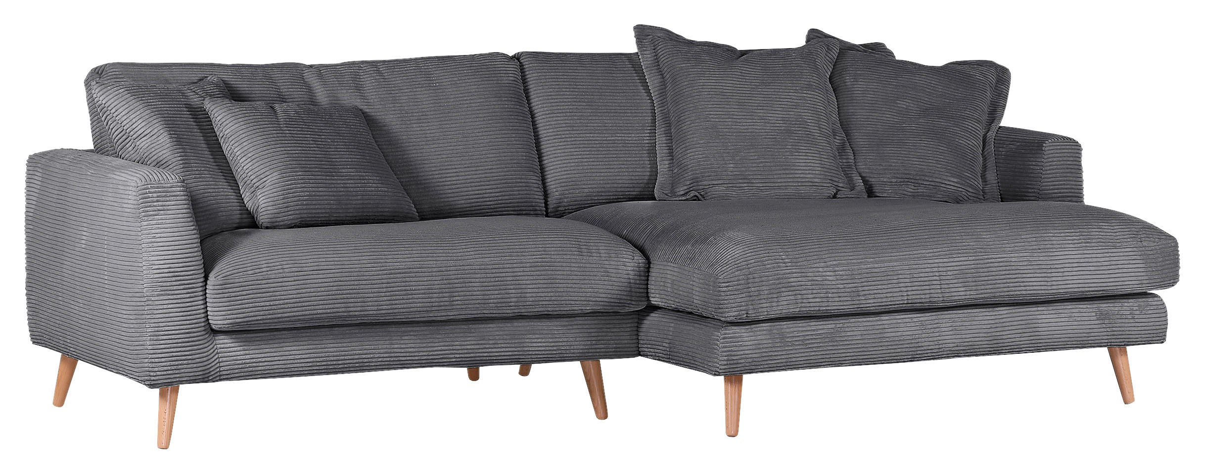 ECKSOFA in Cord Anthrazit  - Anthrazit/Naturfarben, Romantik / Landhaus, Holz/Textil (270/140cm) - Landscape