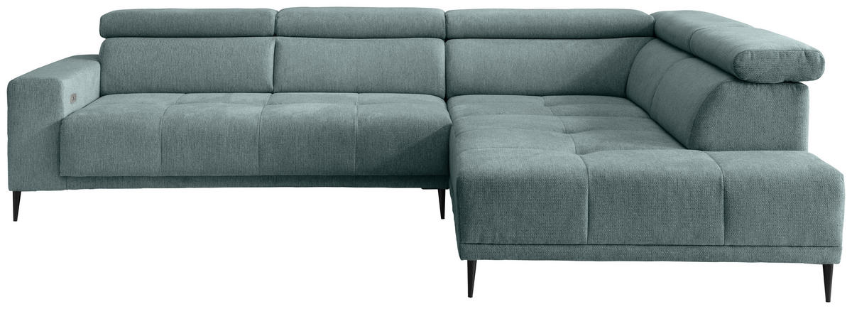 ECKSOFA INTERA Mintgrün Chenille Kopfteilverstellung, Sitzvorzug  - Schwarz/Mintgrün, KONVENTIONELL, Textil/Metall (305/225cm) - Livetastic