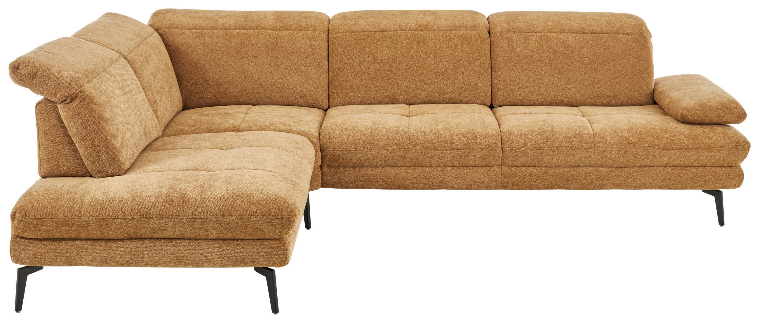 ECKSOFA Beldomo System Dunkelgelb Chenille Rücken echt, Kopfteilverstellung  - Dunkelgelb/Schwarz, Design, Textil/Metall (235/311cm) - Beldomo System