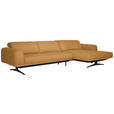 ECKSOFA  in Echtleder Senfgelb  305/163 cm  - Eichefarben/Senfgelb, Design, Leder/Holz (305/163cm) - Novel