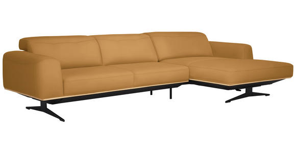 ECKSOFA  in Echtleder Senfgelb  305/163 cm  - Eichefarben/Senfgelb, Design, Leder/Holz (305/163cm) - Novel