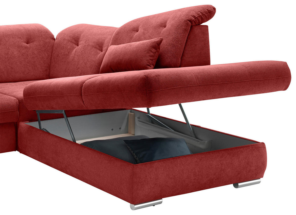 WOHNLANDSCHAFT in Chenille Rot  - Chromfarben/Rot, Design, Textil/Metall (195/376/254cm) - Livetastic
