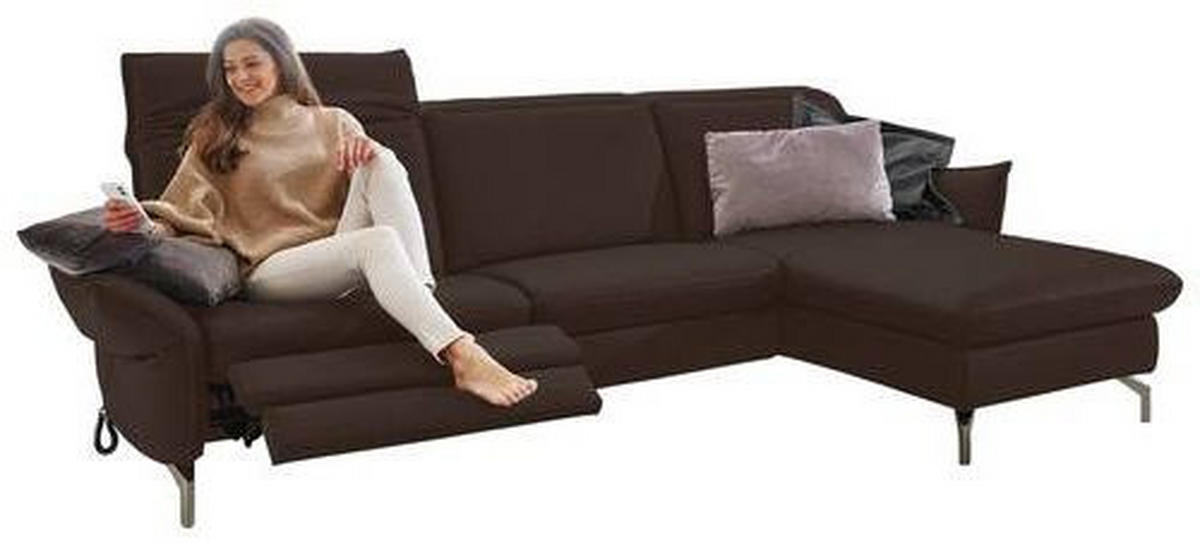 ECKSOFA in Lederlook (vegan) Dunkelbraun  - Dunkelbraun/Nickelfarben, Modern, Textil/Metall (233/179cm) - Livetastic